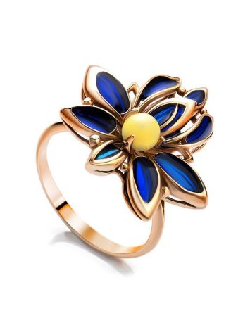 Bold Floral Ring With Amber And Enamel The Verona, Ring Size: 5.5 / 16, image 