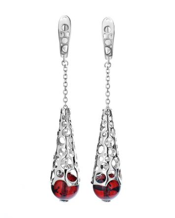 Amber Dangle Earrings In Sterling Silver The Geneva, image 