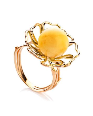 Ultra Feminine Amber Ring In Gold-Plated Silver The Daisy, Ring Size: Adjustable, image 