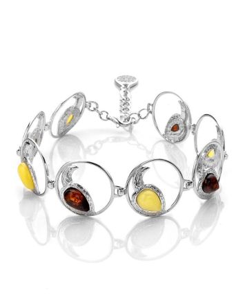 Impressive Multicolor  Amber Link Bracelet In Sterling Silver The Eagles, image 