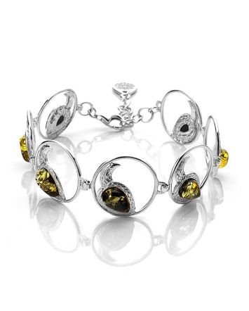 Impressive Green Amber Link Bracelet In Sterling Silver The Eagles, image 