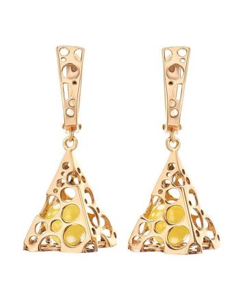 Dangle Amber Earrings In Gold-Plated Silver The Geneva, image 