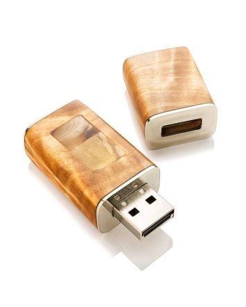16 Gb Handcrafted Amber Flash Drive With Birch Wood The Indonesia, image 