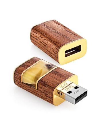 16 Gb Handcrafted Amber Flash Drive With Wood The Indonesia, image 