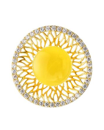 Round Amber Pendant In Gold-Plated Silver With Crystals The Venus, image 