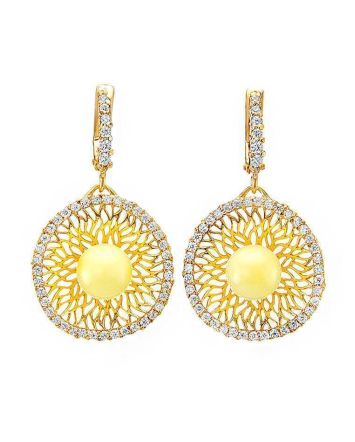 Drop Amber Earrings In Gold With Crystals The Venus, image 
