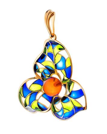 Refined Gold-Plated Pendant With Cognac Amber And Colorful Enamel The Verona, image 