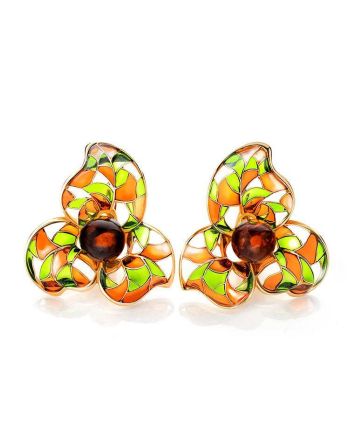 Refined Gold-Plated Earrings With Amber And Enamel The Verona, image 