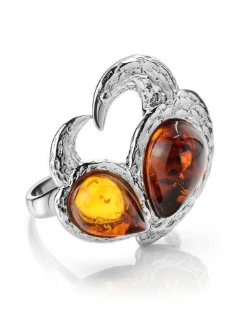 Cognac Amber Ring In Sterling Silver The Eagles, Ring Size: 8.5 / 18.5, image 