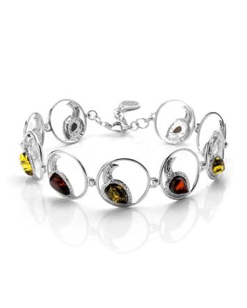 Impressive Multicolor Amber Link Bracelet In Sterling Silver The Eagles, image 