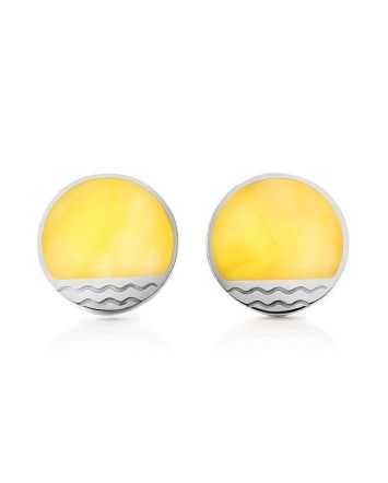 Round Amber Earrings In Sterling Silver The Monaco, image 
