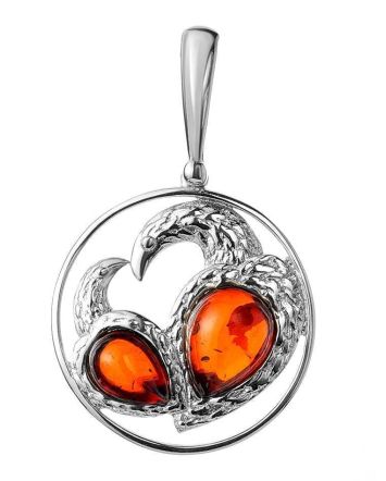 Fabulous Cognac Amber Pendant In Sterling Silver The Eagles, image 