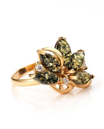 Amber Ring With Crystals In Gold The Lotus, Ring Size: 7 / 17.5, image 