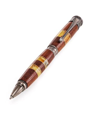 Handcrafted Acacia Wood Ball Pen With Amber, image 