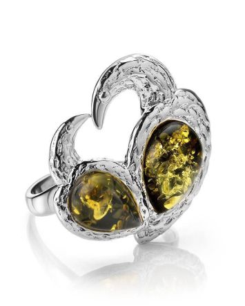 Green Dazzling Amber Ring In Sterling Silver The Eagles Collection, Ring Size: 8.5 / 18.5, image 