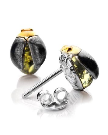 Green Amber Earrings In Sterling Silver The Scarab, image 