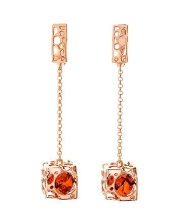 Cherry Amber Earrings In Gold-Plated Silver The Geneva, image 