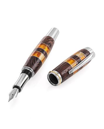 Handcrafted Wenge Wood Fountain Pen With Cognac Amber The Indonesia, image 