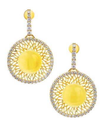 Push Back Amber Earrings In Gold-Plated Silver With Crystals The Venus, image 
