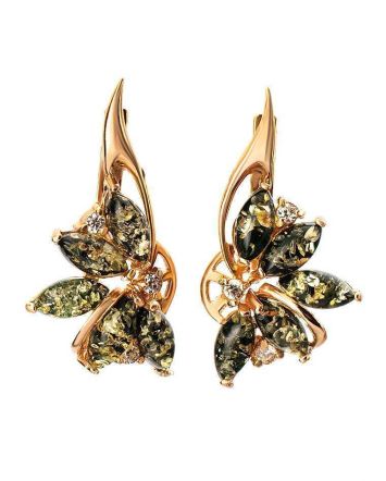 Amber Earrings In Gold With Crystals The Lotus, image 