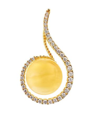 Bold Gold-Plated Pendant With Honey Amber And Crystals The Venus, image 