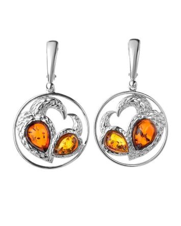 Fabulous Cognac Amber Dangle Earrings In Sterling Silver The Eagles, image 