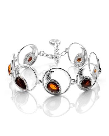 Impressive Cognac Amber Link Bracelet In Sterling Silver The Eagles, image 