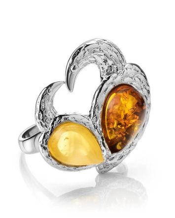 Multicolor Bold Amber Ring In Sterling Silver The Eagles, Ring Size: 9 / 19, image 