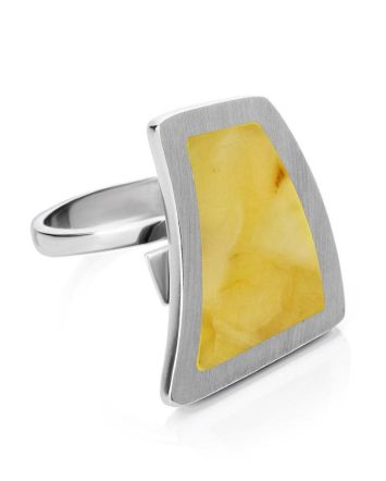 Honey Amber Ring In Sterling Silver The London, Ring Size: Adjustable, image 