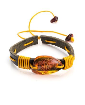 Brown Leather Tie Bracelet With Cognac Amber The Copacabana, image 