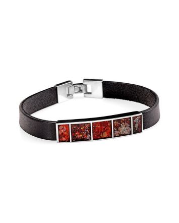Leather Bracelet With Cherry Amber The London, image 