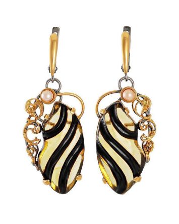 Amber Earrings In Gold-Plated Silver With Cultured Pearls The Electra, image 