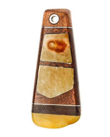 Unisex Wooden Pendant With Honey Amber The Indonesia, image 