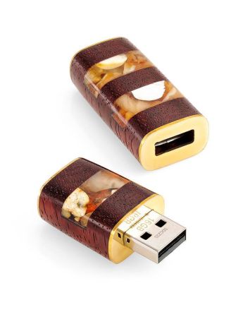 32 Gb Handcrafted Flash Drive With Padauk Wood And Honey Amber The Indonesia, image 