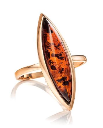 Gold-Plated Silver Ring With Cognac Amber The Grace, Ring Size: 6 / 16.5, image 