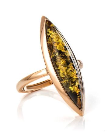 Gold-Plated Silver Ring With Green Amber The Grace, Ring Size: 12 / 21.5, image 