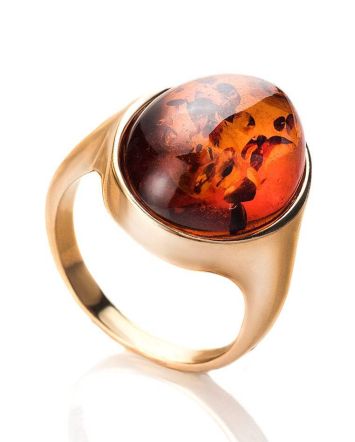 Gold-Plated Ring With Cognac Amber The Goji, Ring Size: 12 / 21.5, image 