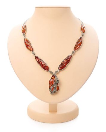 Cognac Amber Pendant Necklace In Sterling Silver With Marcasites The Colorado, image 