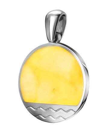 Round Amber Pendant In Sterling Silver The Monaco, image 