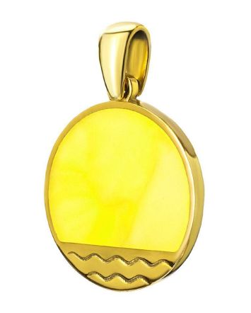 Flat Round Amber Pendant In Gold-Plated Silver The Monaco, image 