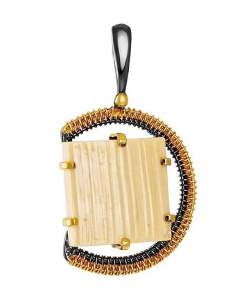 Round Gold Plated Pendant With Natural Mammoth Tusk The Era, image 
