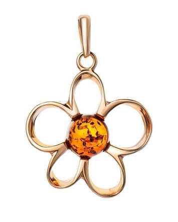 Flower Amber Pendant In Gold-Plated Silver The Daisy, image 