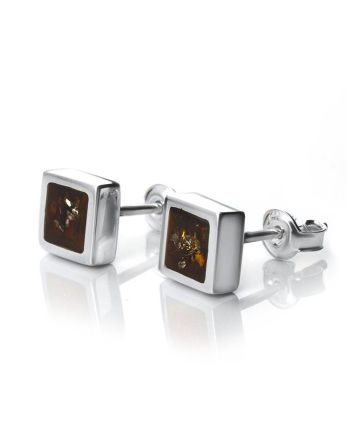 Amber Stud Earrings In Sterling Silver The London, image 
