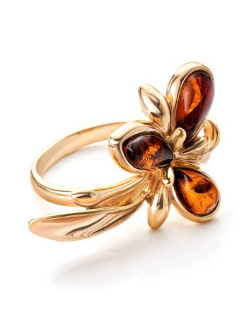 Gold-Plated Ring With Cognac Amber The Verbena, Ring Size: 12 / 21.5, image 