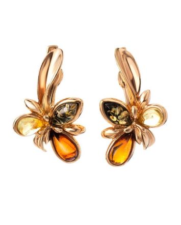 Wonderful Multicolor Amber Earrings In Gold-Plated Silver The Verbena, image 
