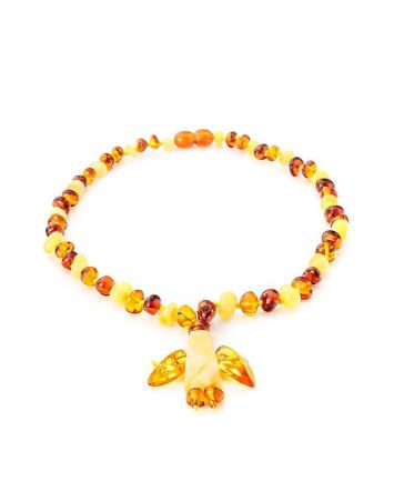 Multicolor Amber Beaded Necklace With Angel Shaped Pendant, image 