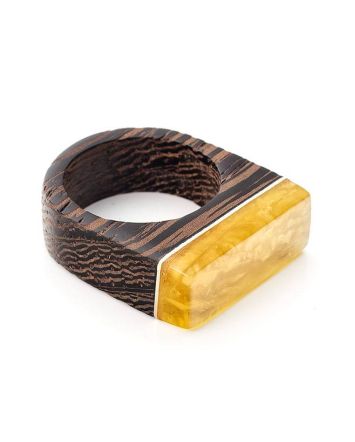 Handmade Wenge Wood Ring With Honey Amber The Indonesia, Ring Size: 8 / 18, image 