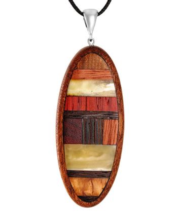 Unisex Wooden Pendant With Honey Amber The Indonesia, image 
