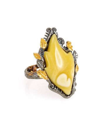 Adorable Sterling Silver Ring With Leaf Cut Amber The Canada, Ring Size: Adjustable, image 
