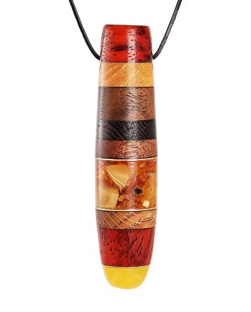 Wooden Pendant With Amber And Brass The Indonesia, image 